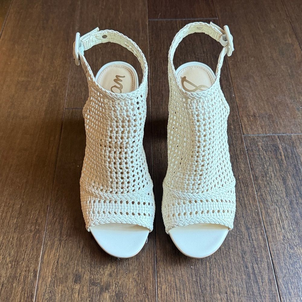 Sam Edelman Evie Cream Leather Woven Block Heel Slingback Sandal Women's 8.5 - Picture 4 of 13